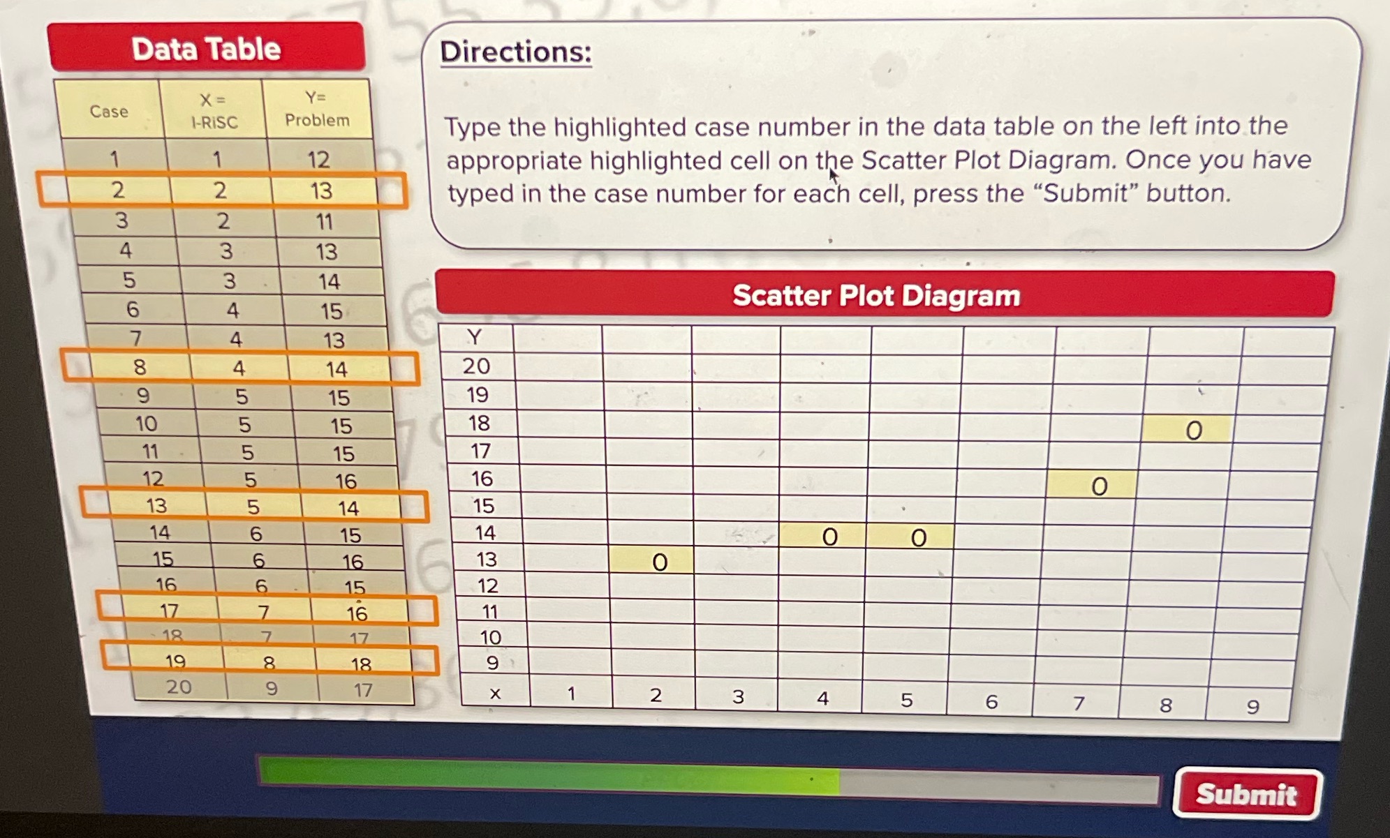  Directions: Type the highlighted case number in the data table on