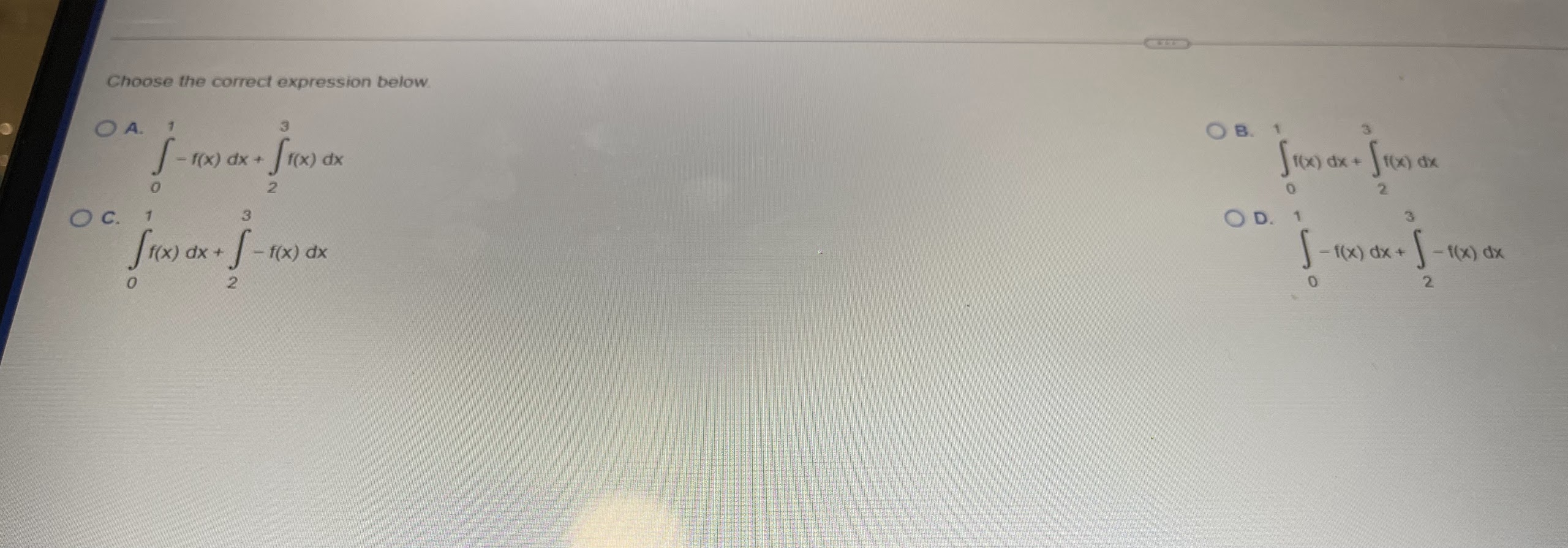  Choose the correct expression below O A. OB. [- 10%) ax