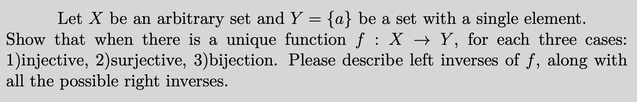  Let X be an arbitrary set and Y = {a} be