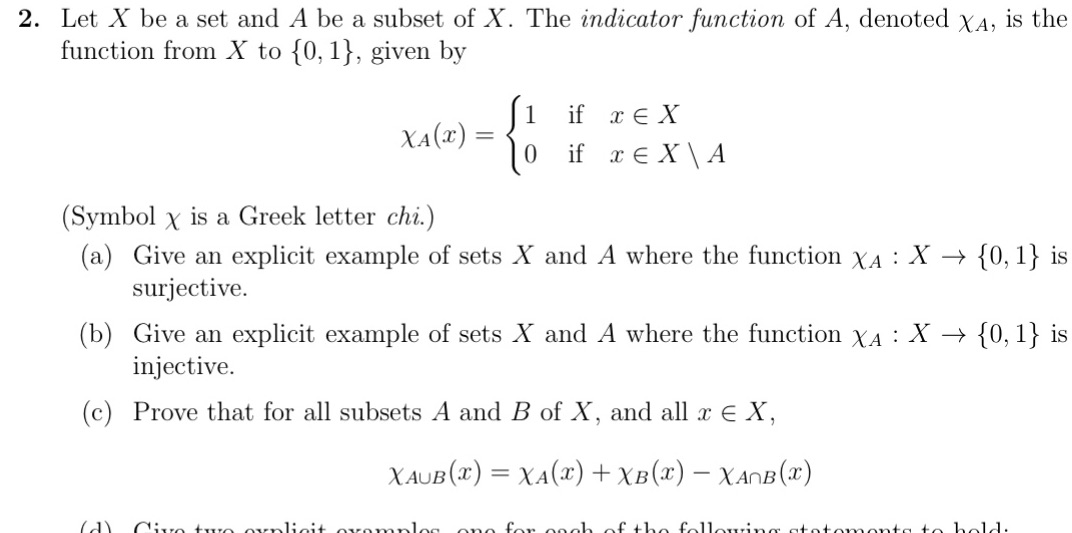 2. Let X be a set and A be a subset