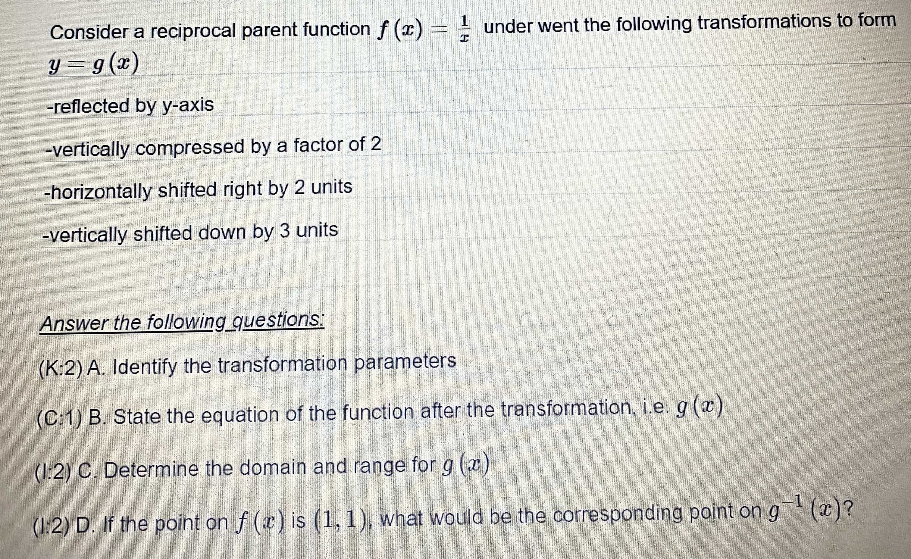  Consider a reciprocal parent function f (@) - under went the