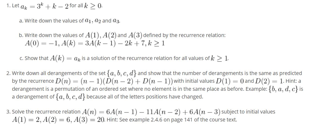 Please help me on this 1.Letak = 3" + k_ 2forallk 2