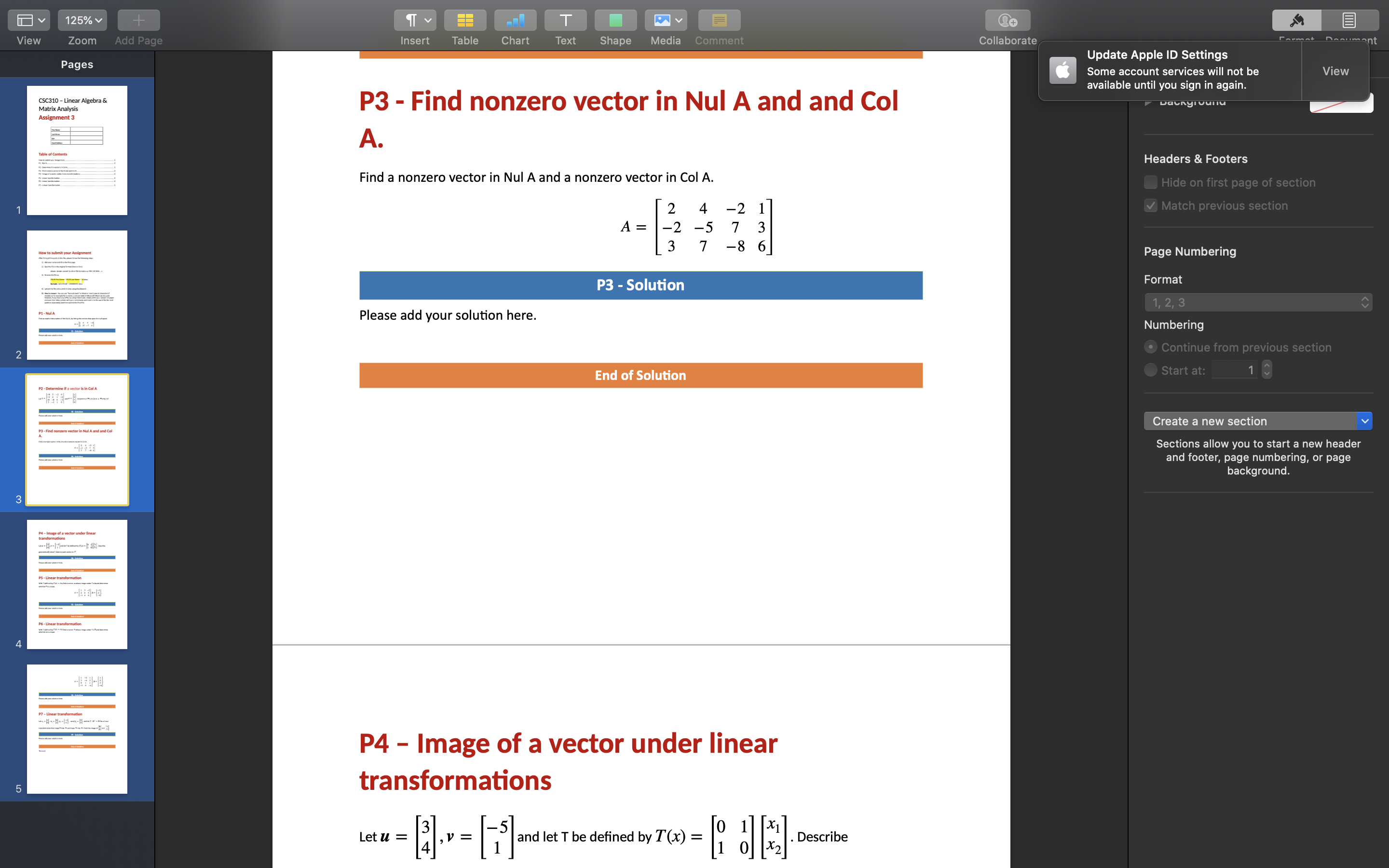 Comment Farmat Daniment Chart Text Shape Collaborate Update Apple ID Settings Pages