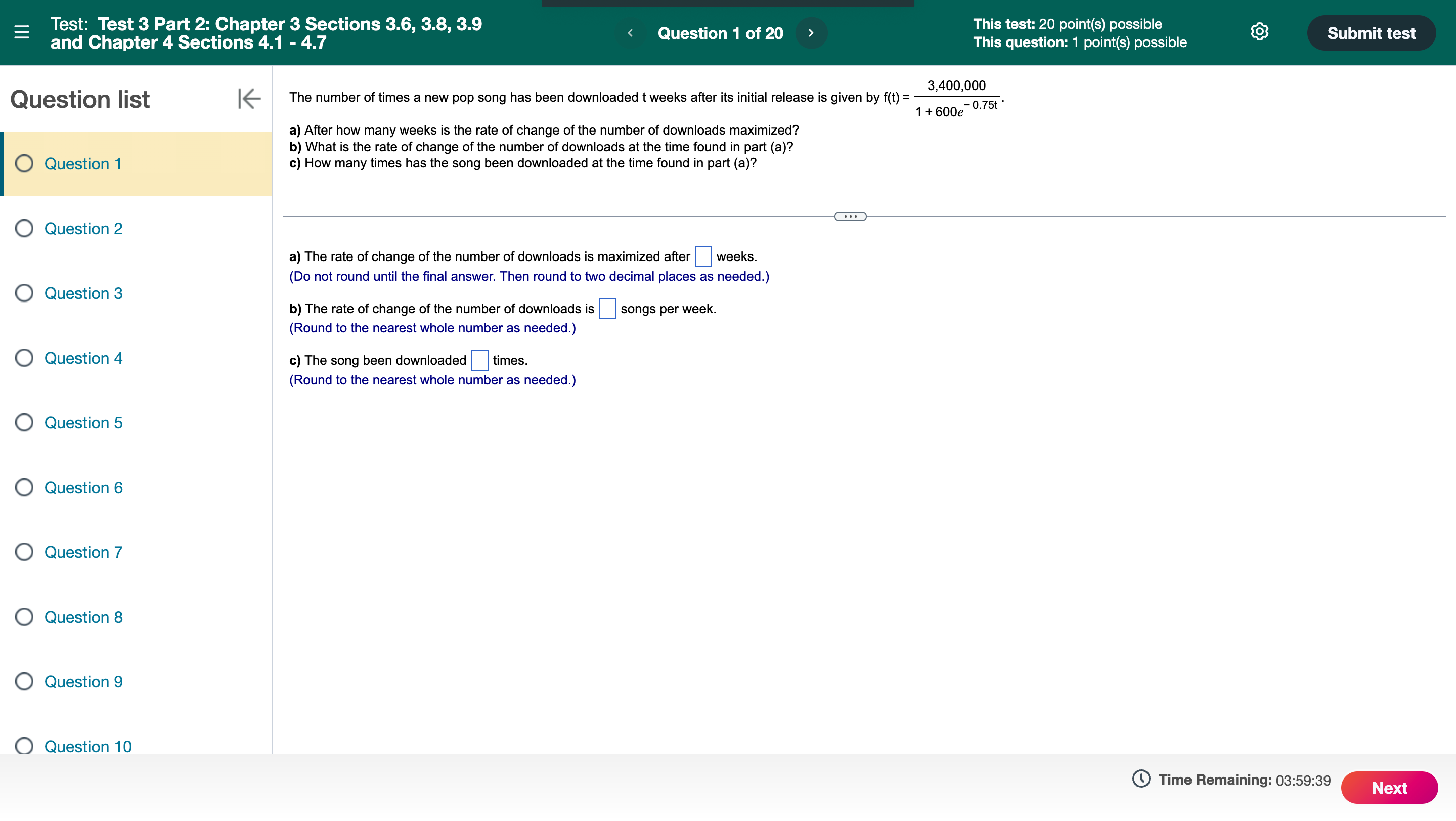  - Test: Test 3 Part 2: Chapter 3 Sections 3.6, 3.8,