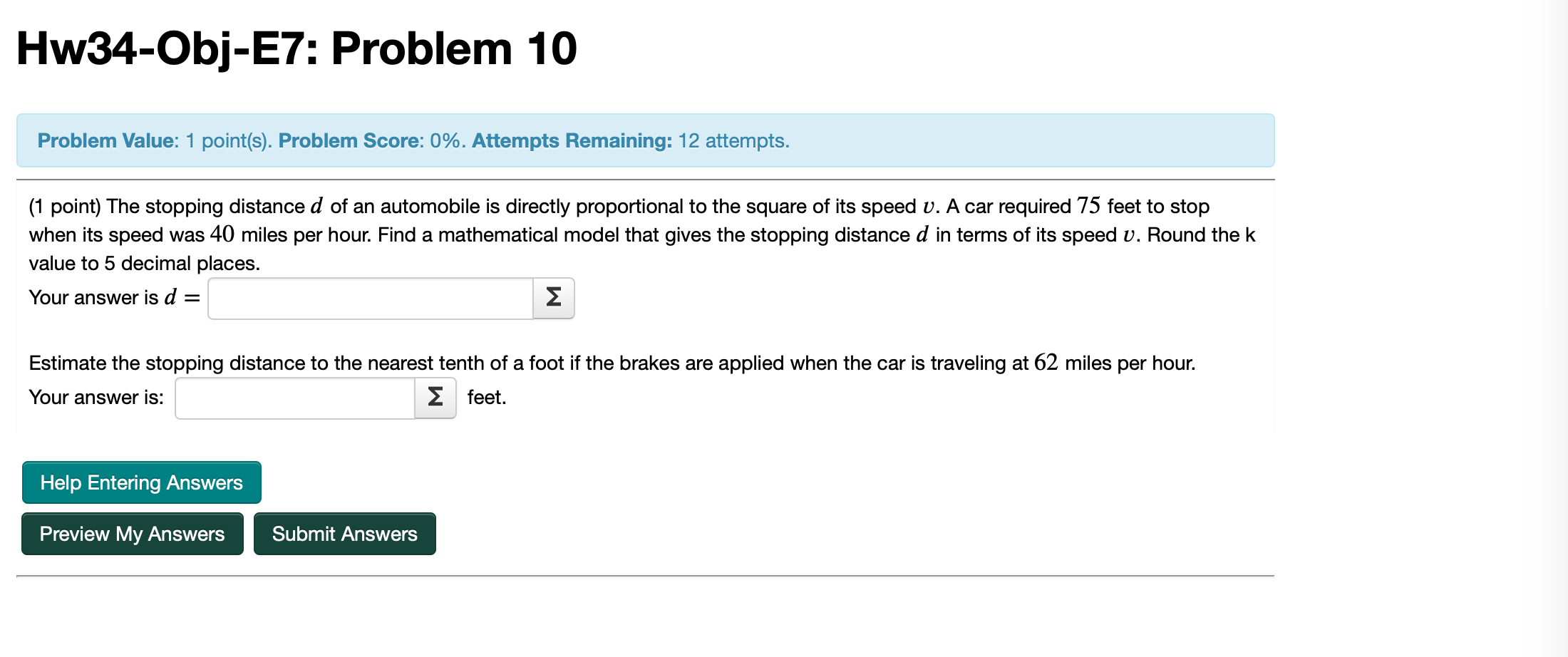 ............ Hw34-Obj-E7: Problem 10 Problem Value: 1 point(s). Problem Score: 0%. Attempts