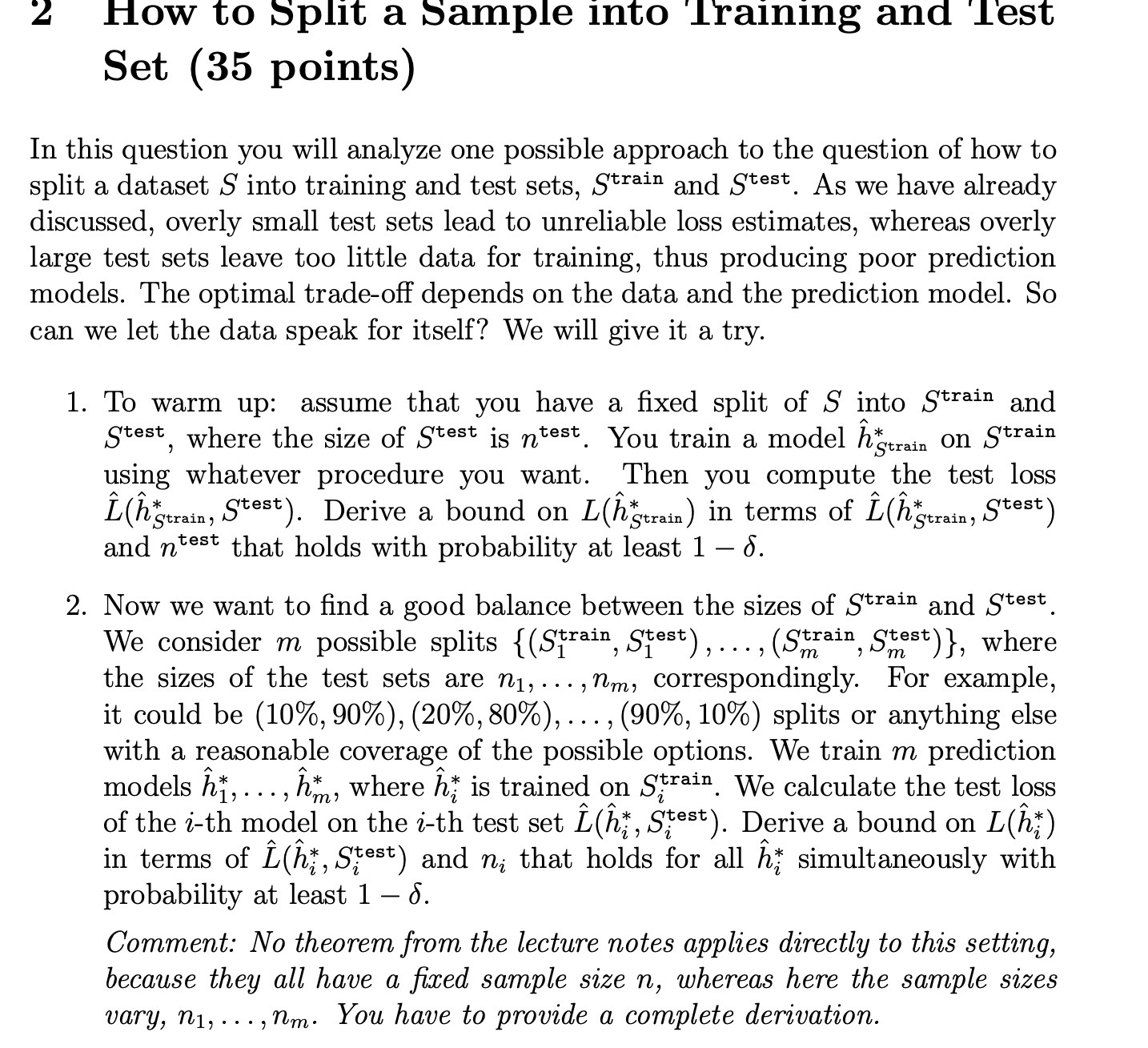 2 ow to spnt a Sample into Training and 'l'est Set