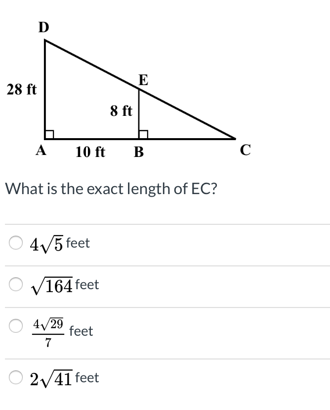 D 28 ft E 8 ft A 10 ft B C