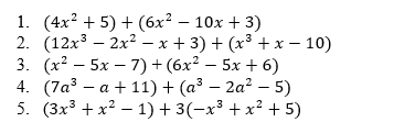 + 9 3. 12y4+ 23y 4. -8x6 5. 3x2 - 4x -