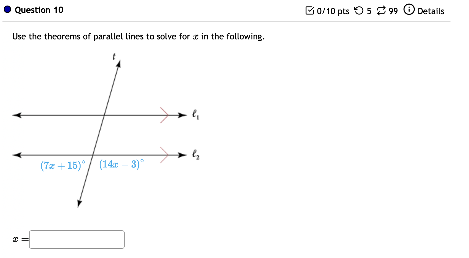 9 5 99 0 Details BC bisects LABD. (4x + 3) C