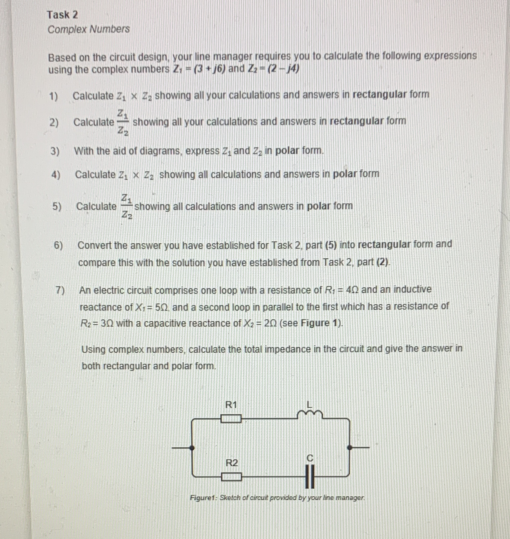 Can you help with Task 2 Please. On matrices and complex numbers