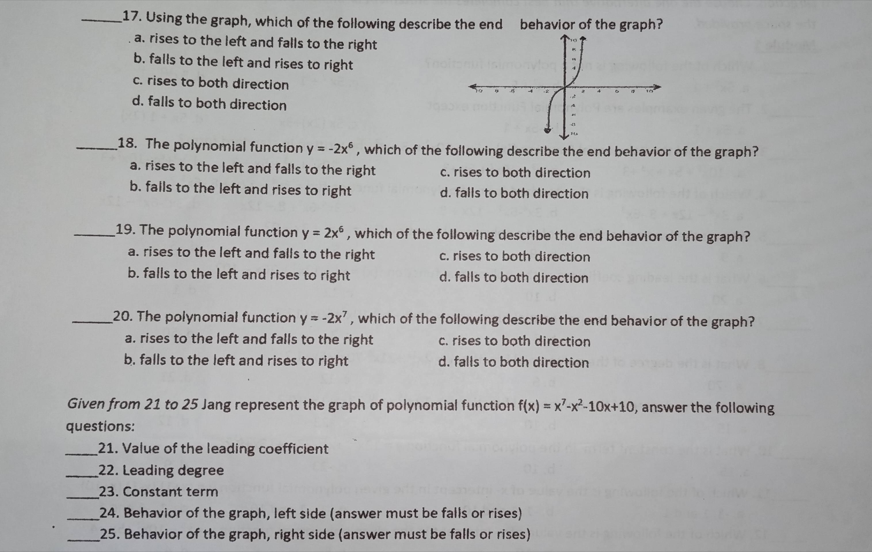 This is about polynomial function 17. Using the graph, which of the
