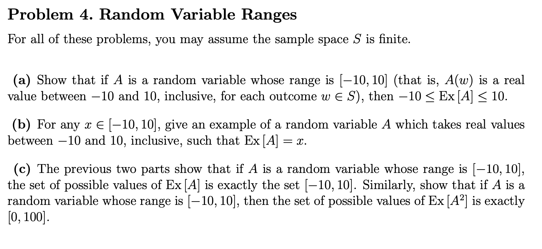 Problem 4. Random Variable Ranges For all of these problems, you