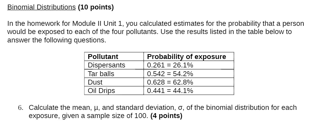 Binomial Distributions (10 points) In the homework for Module II Unit