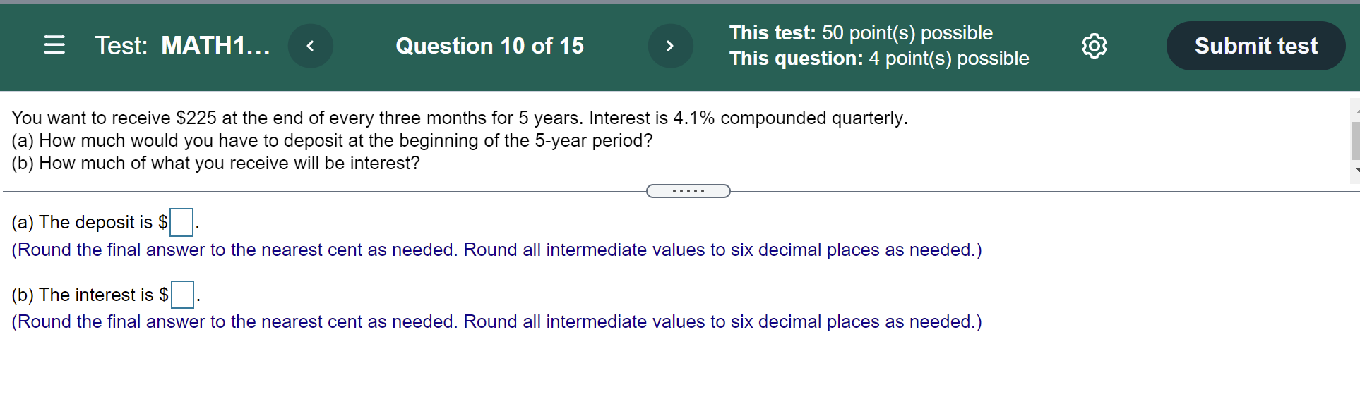  This test: 50 point(s) possible ((33 This question: 4 point(s) possible