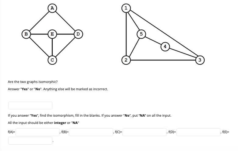  B E 5 2 Are the two graphs isomorphic? Answer "Yes"