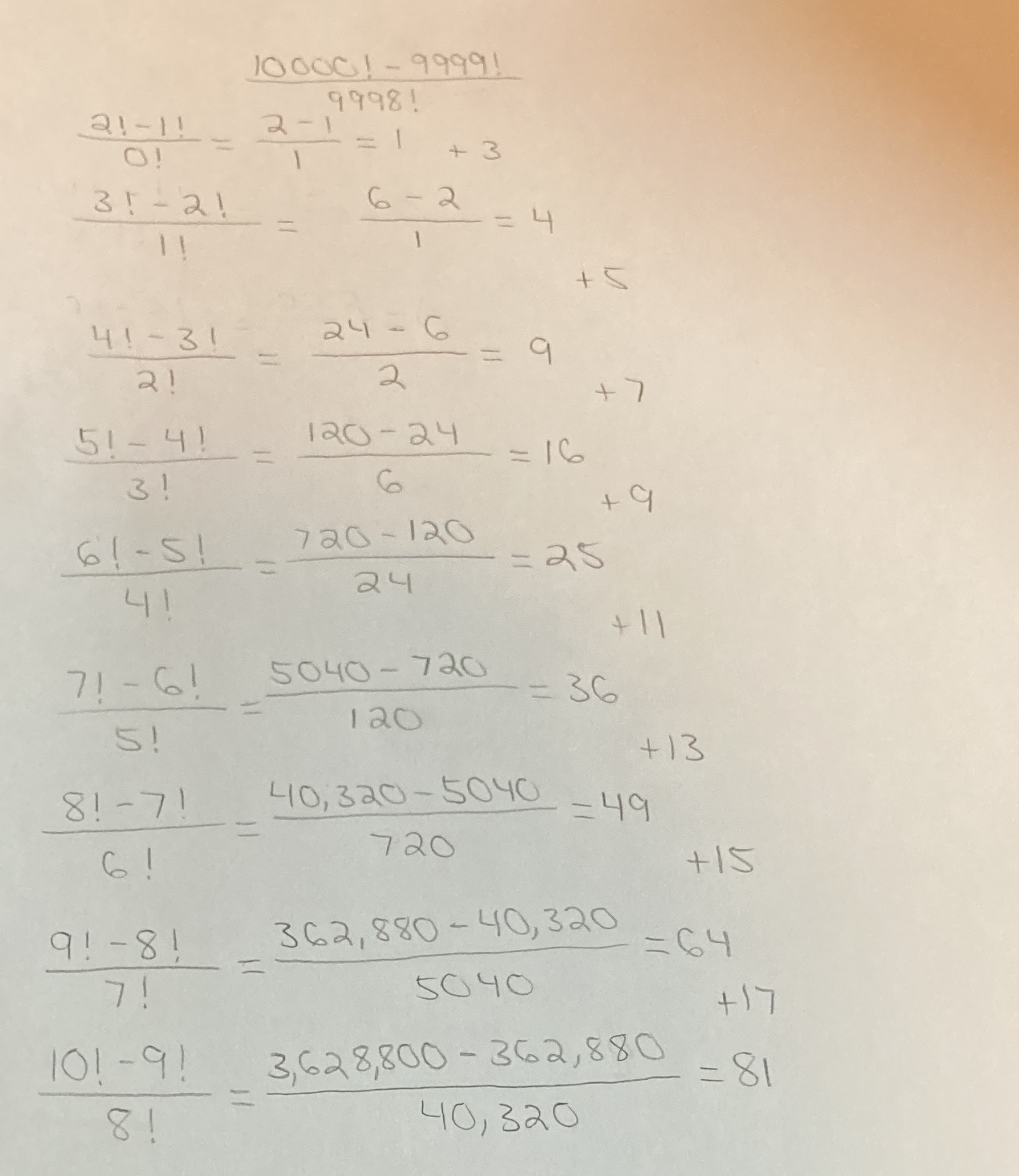With the pattern found after simplifying the factorials down to 2!-1!/0!, What
