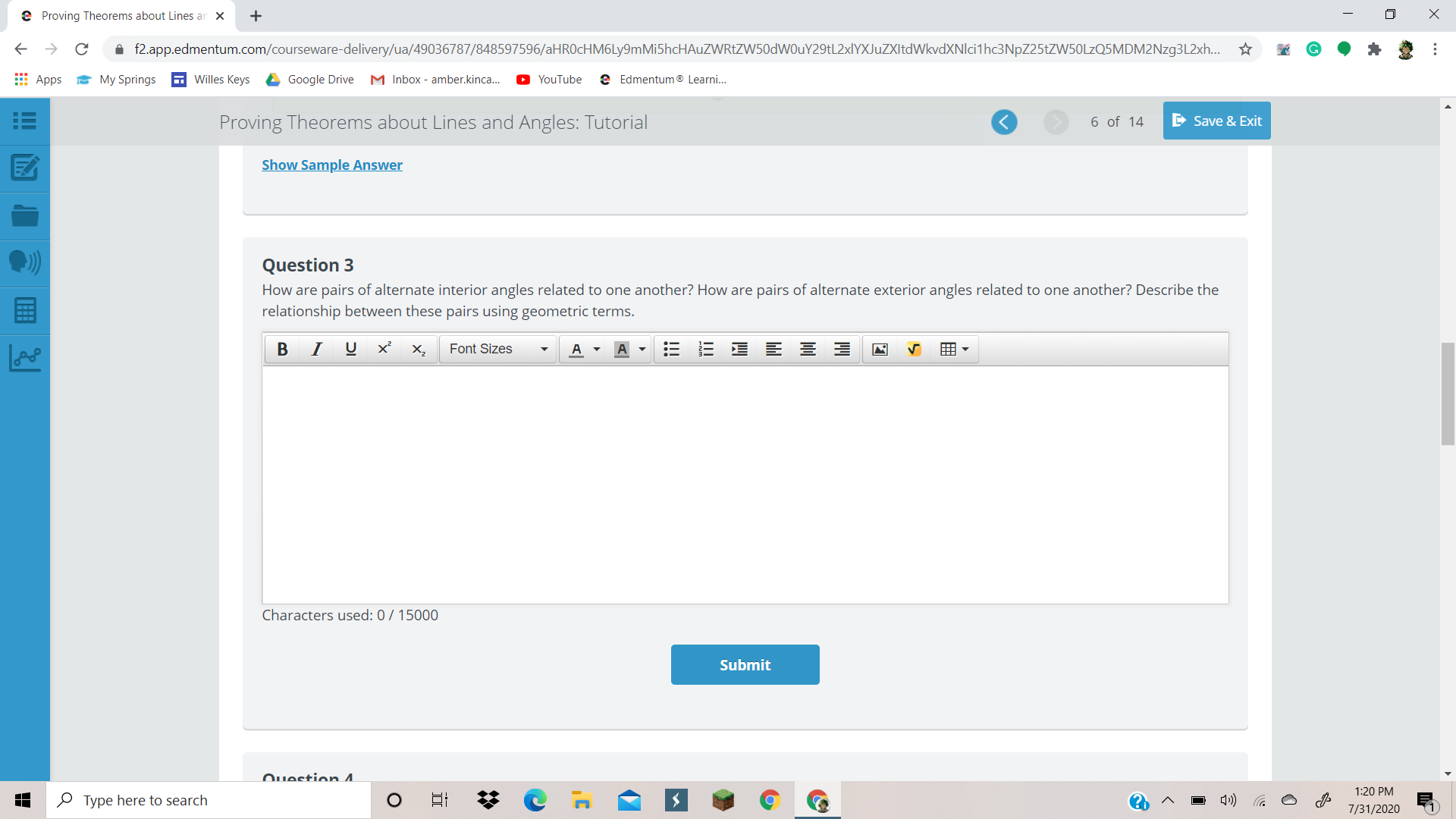 and Angles: Tutorial 6 of 14 [ Save & Exit Question 6