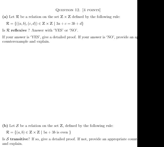  QUESTION 12. [4 POINTS] (a) Let R be a relation on