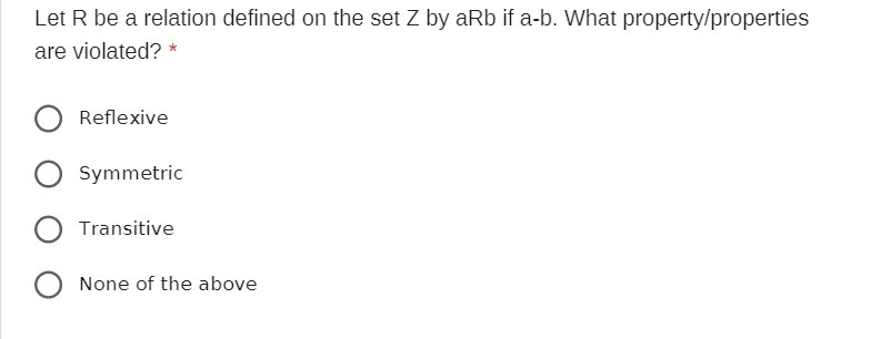 Let R be a relation defined on the set Z by