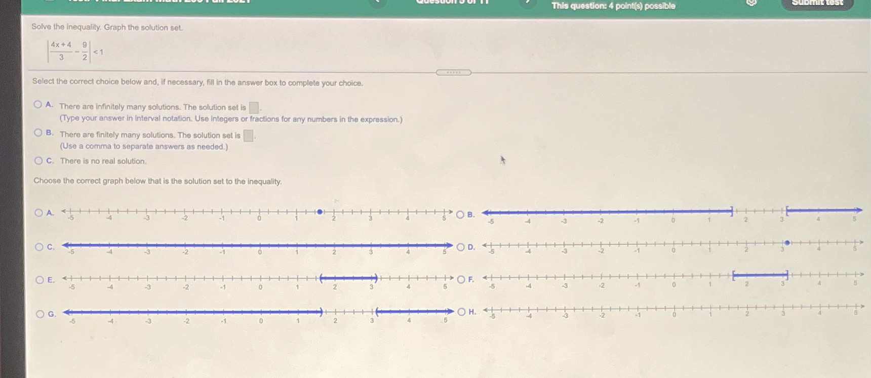 Hello, please help This question: 4 point(s) possible Solve the inequality. Graph