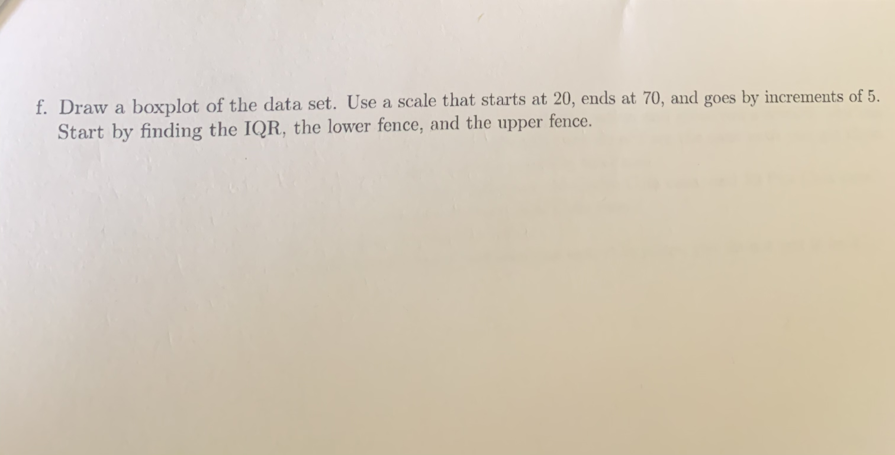 Problem #2, f. Draw a boxplot of the data set. Use a
