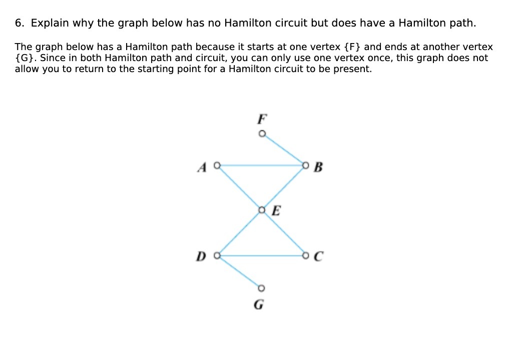  6. Explain why the graph below has no Hamilton circuit but