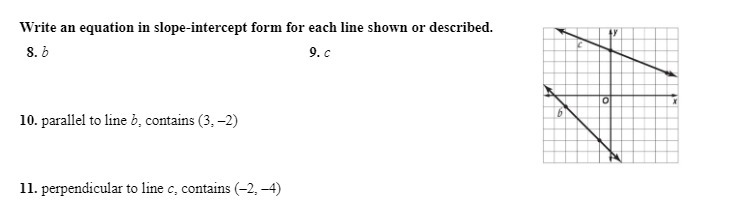  Write an equation in slope-intercept form for each line shown or
