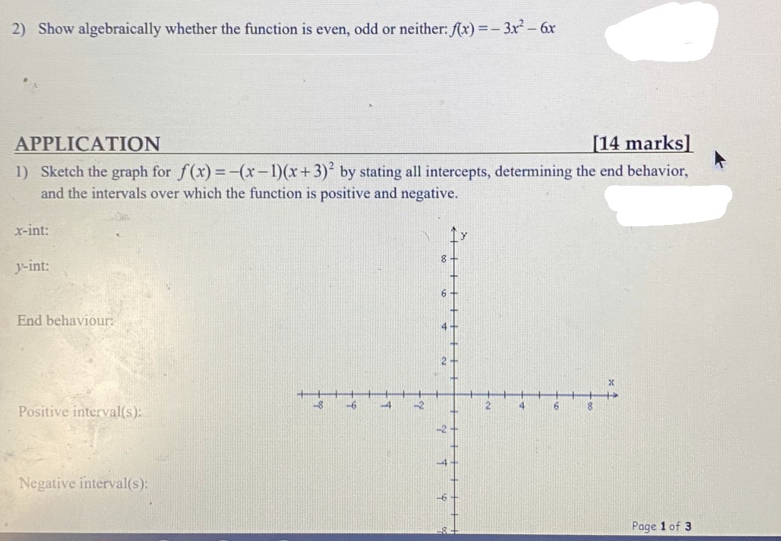 please answer both questions 2) Show algebraically whether the function is even,