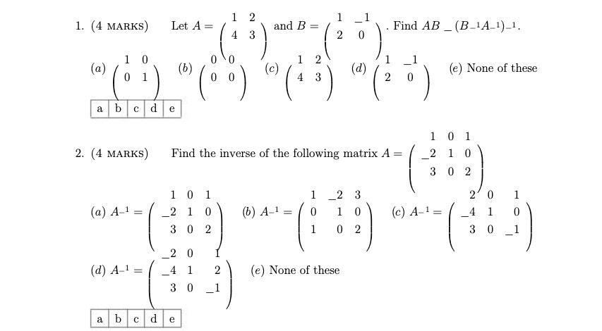 1 2 1. (4 MARKS) Let A = and B =