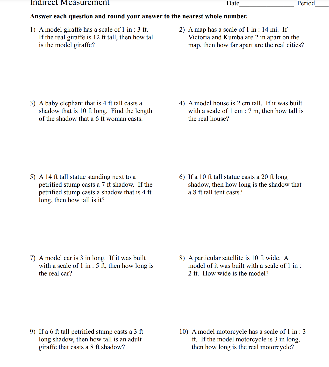malrect Measurement Date Period Answer each question and round your answer