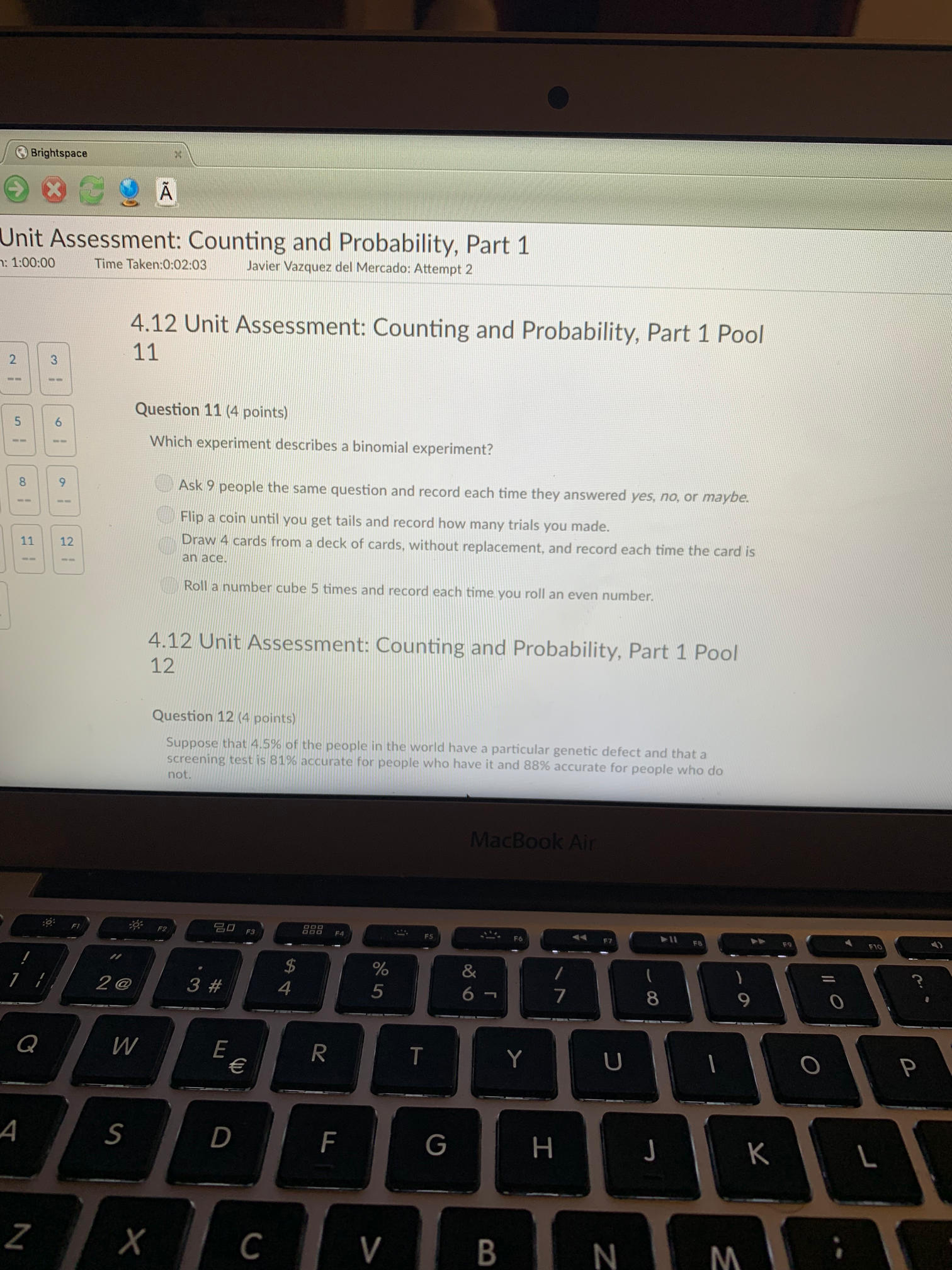 S D F G H KBrightspace X A it Assessment: Counting and