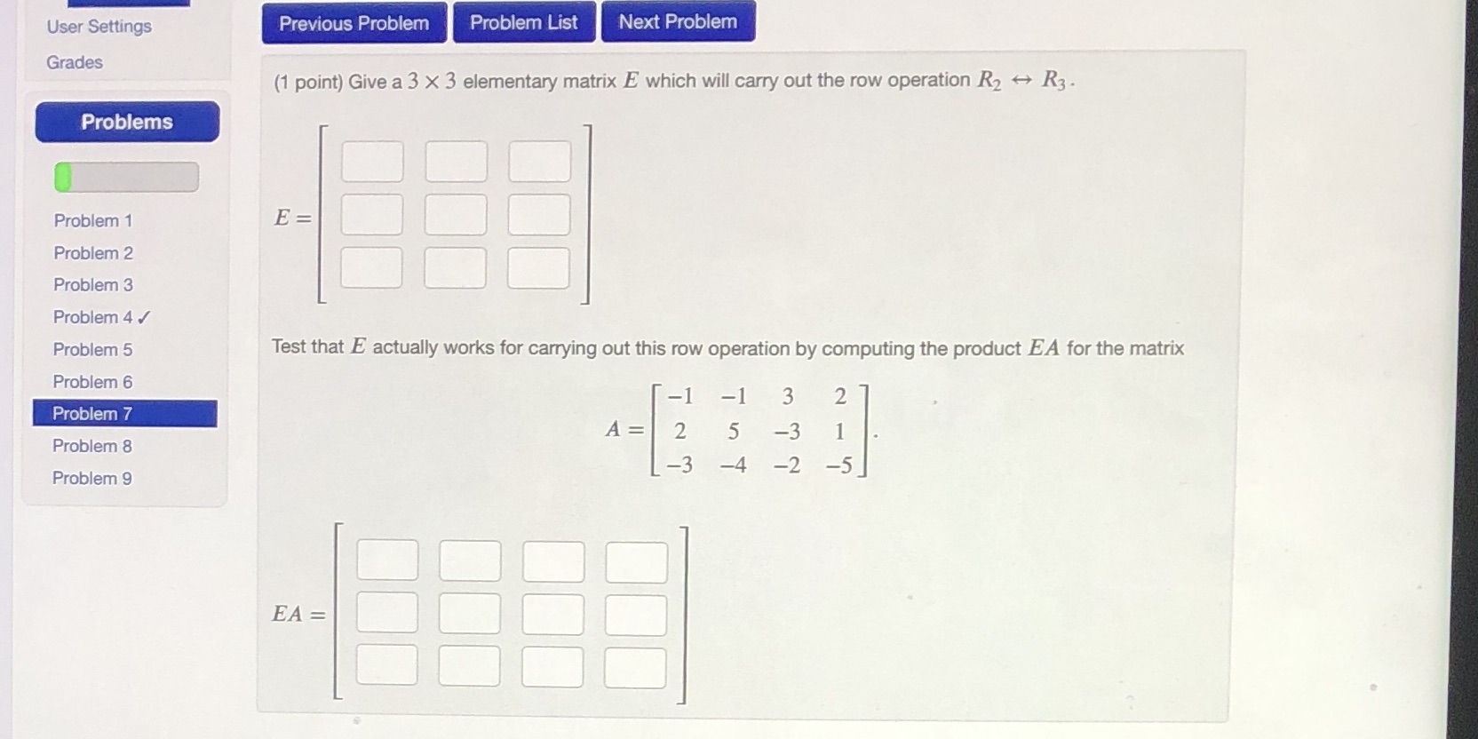  User Settings Previous Problem Problem List Next Problem Grades (1 point)