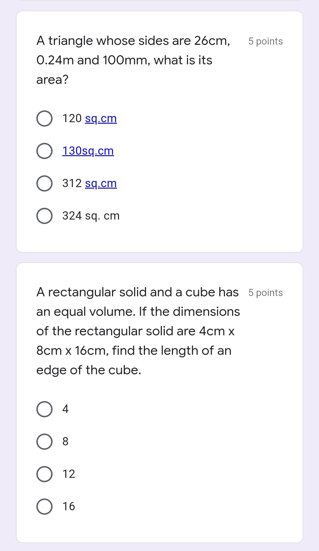 A triangle whose sides are 26cm, 5 points 0.24m and 100mm,