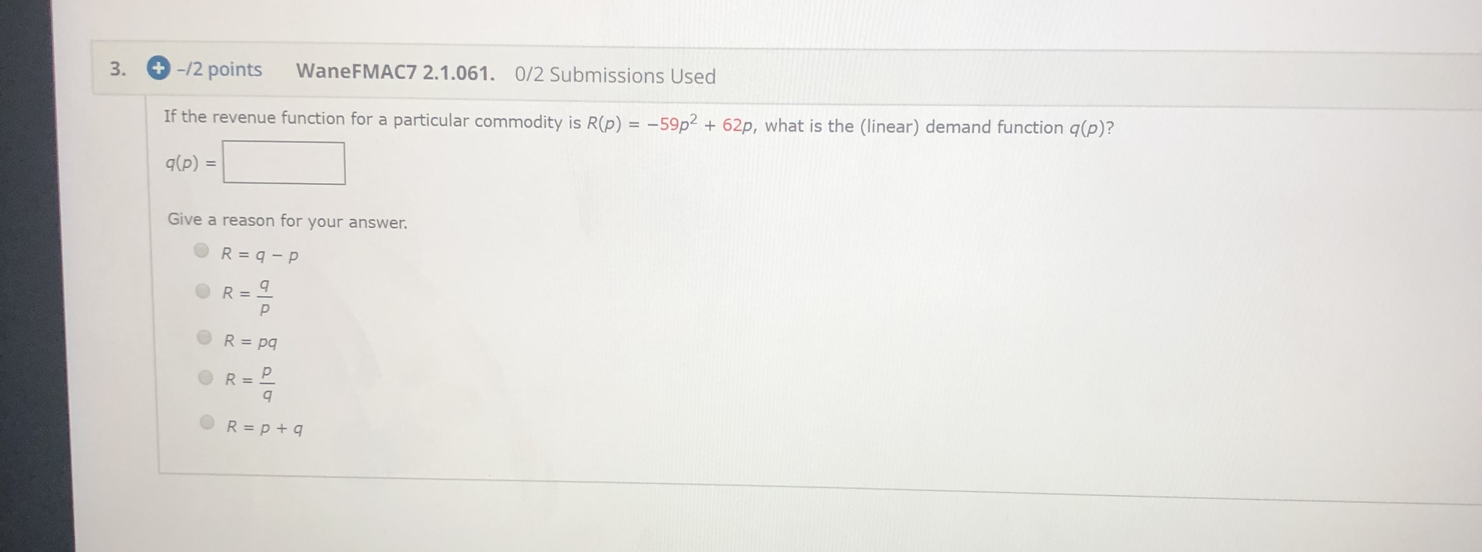 What are the steps in solving this? 3. +-/2 points WaneFMAC7 2.1.061.