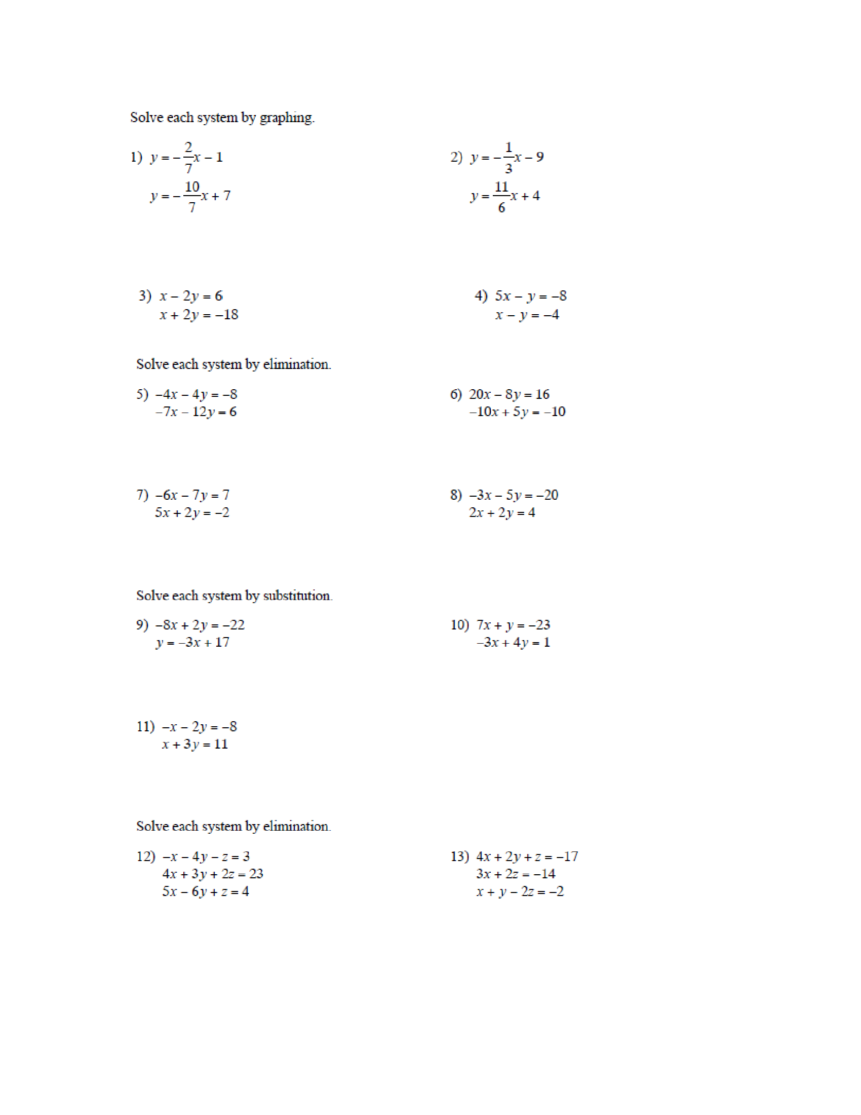  Solve each system by graphing. 1) y= - -x - 1