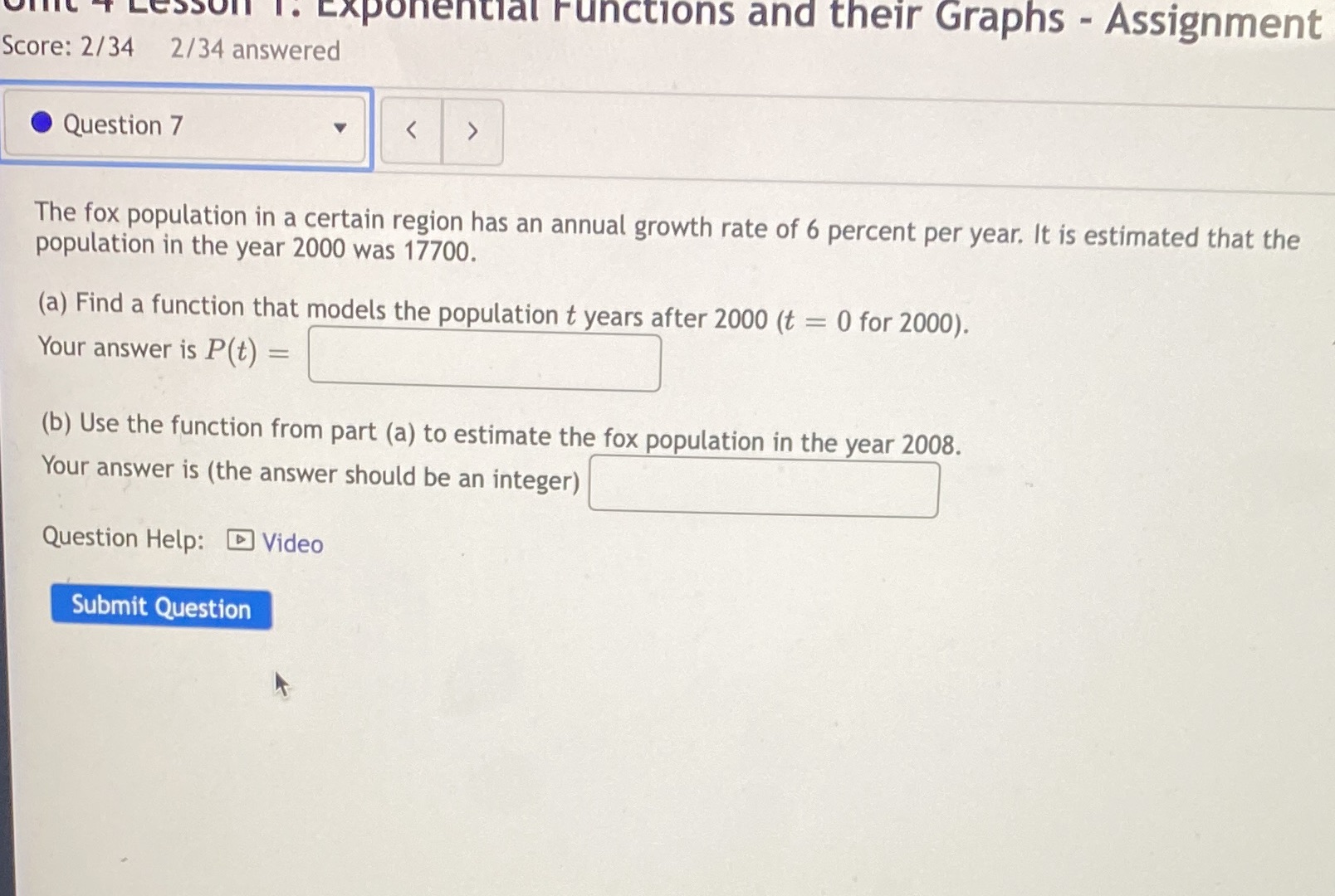  CoSO I. Exponential Functions and their Graphs - Assignment Score: 2/34