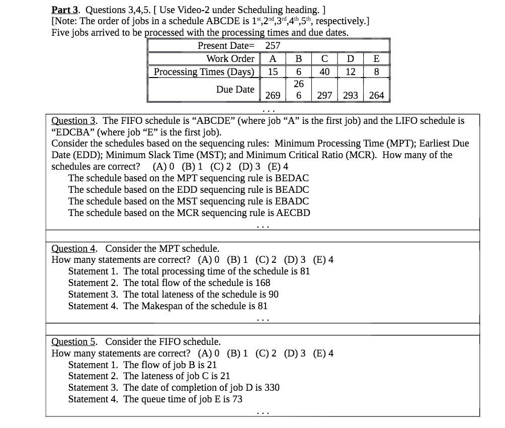 Part 3. Questions 3,4,5. [ Use Video-2 under Scheduling heading. ]