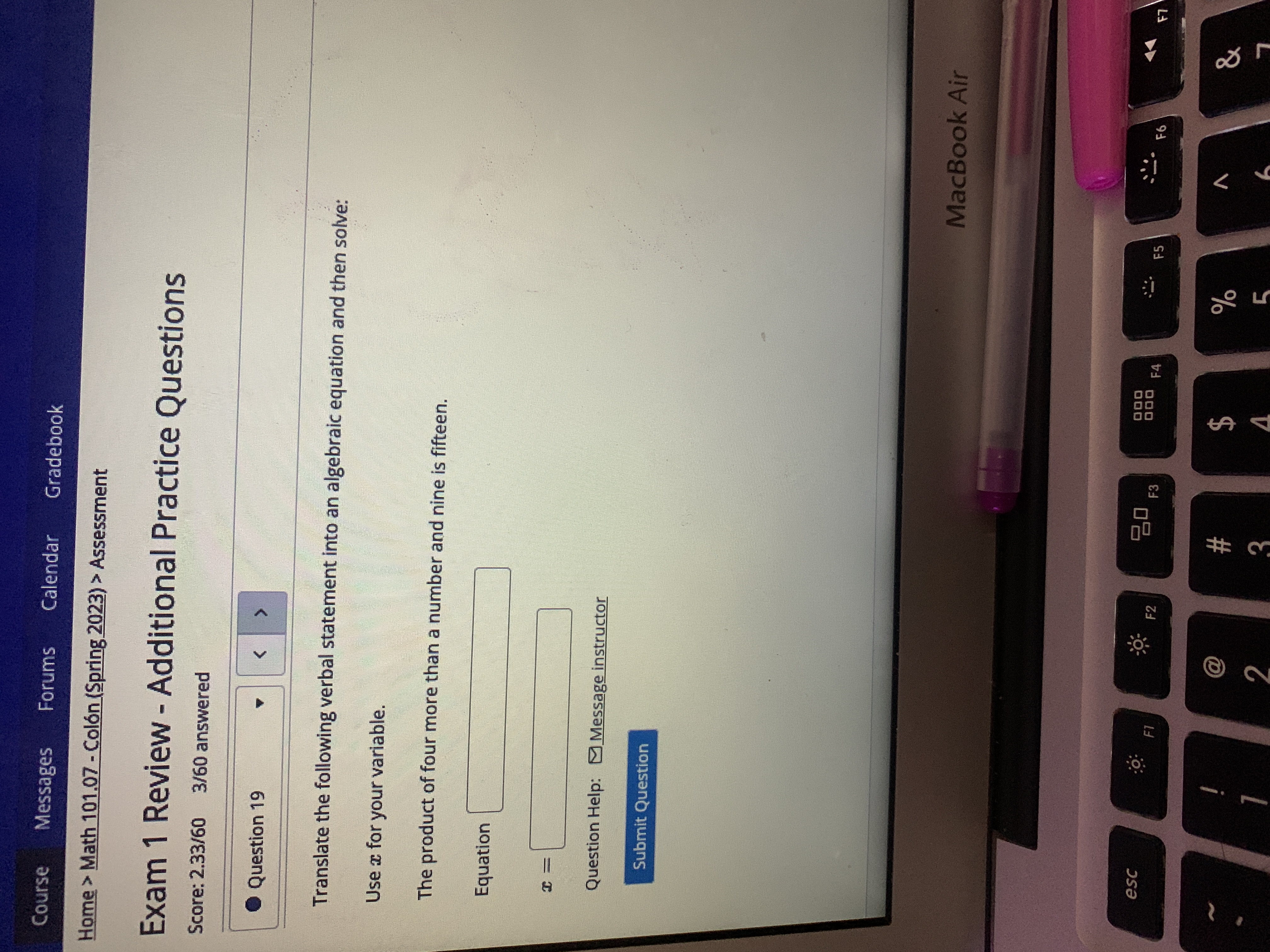 of four times a number and seven is ten more than the