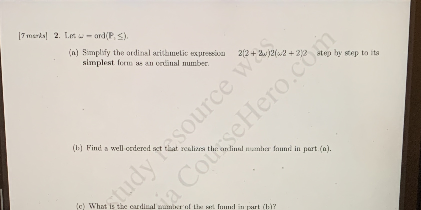 set theory [7 marks] 2. Let w = ord(P,