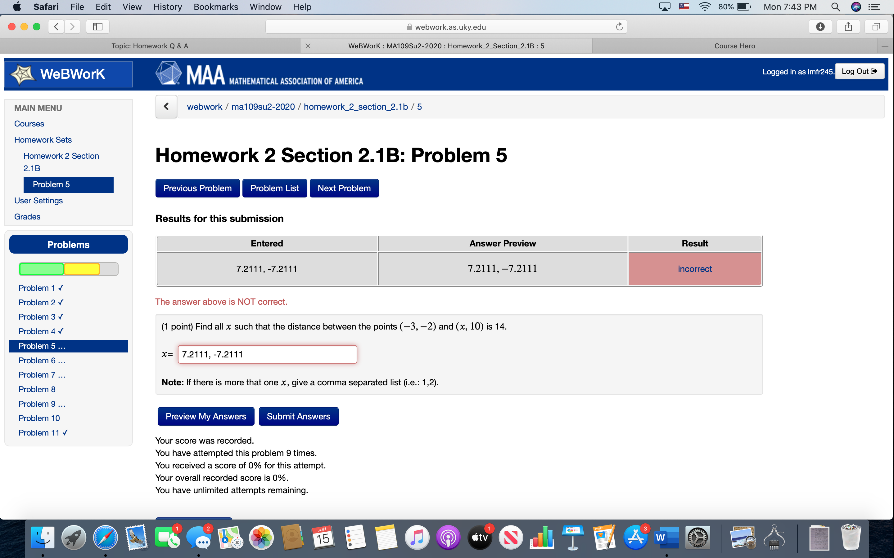 Im not sure what im doing wrong. please show your work. Safari