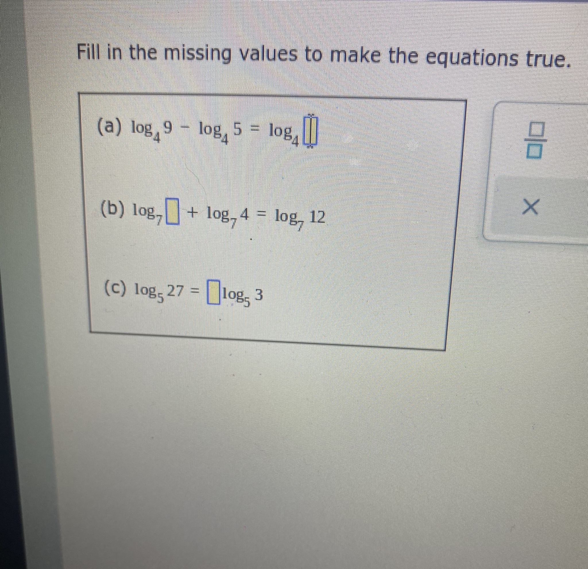 Fill in the missing values to make the equations true. Fill in