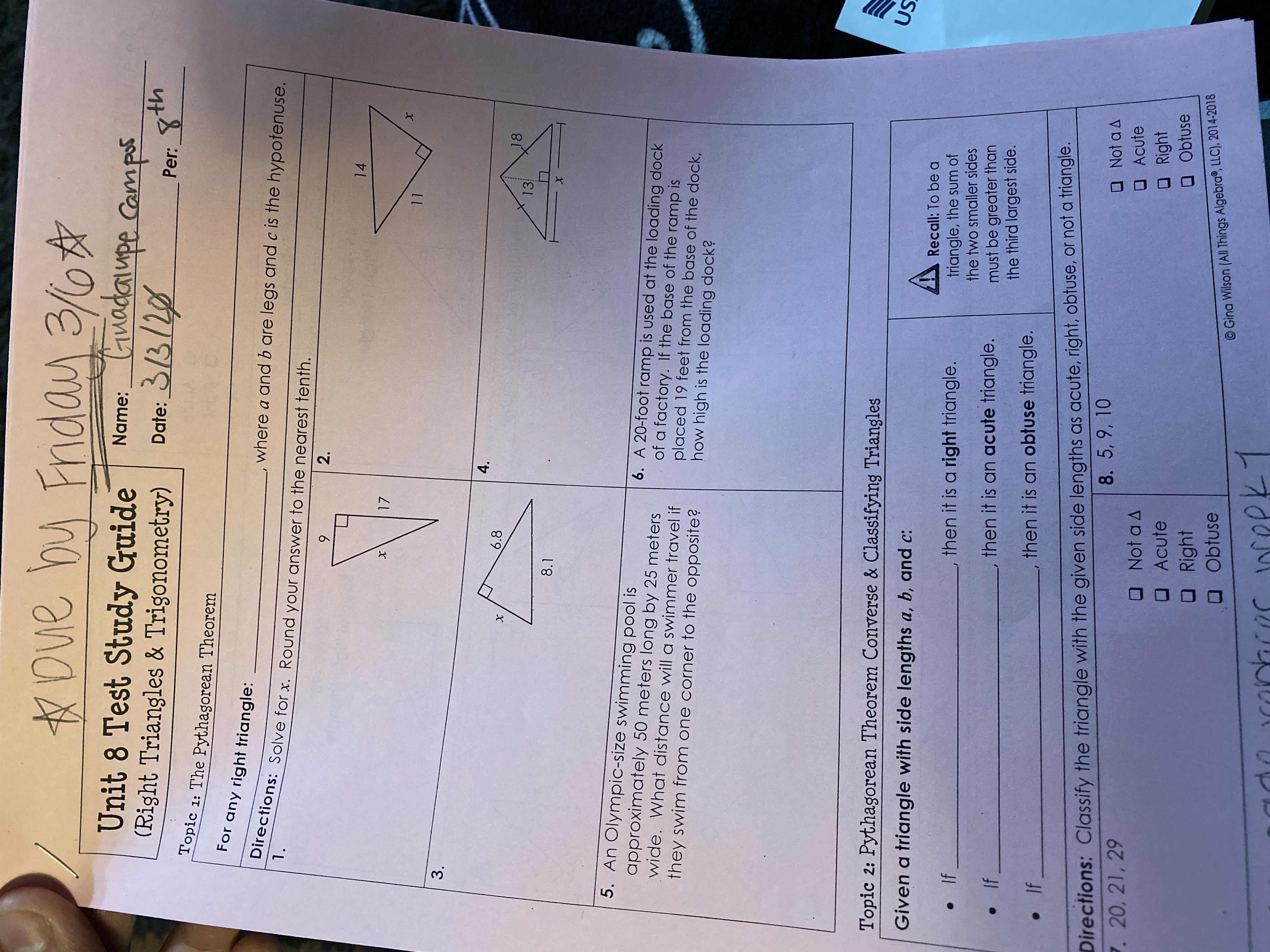  * Due by Friday 3/6 # Unit 8 Test Study Guide