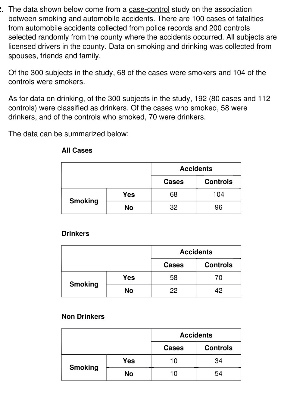  . The data shown below come from a case-control study on