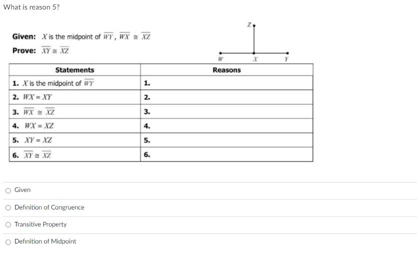 PO = OR 4. 5. 5. Definition of Midpoint O Transitive Property
