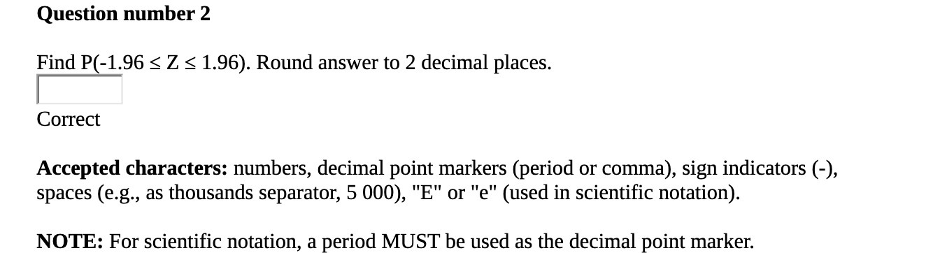  Question number 2 Find P(-1.96