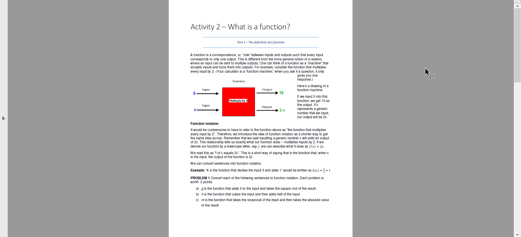  Activity 2 - What is a function? Part 1 - The