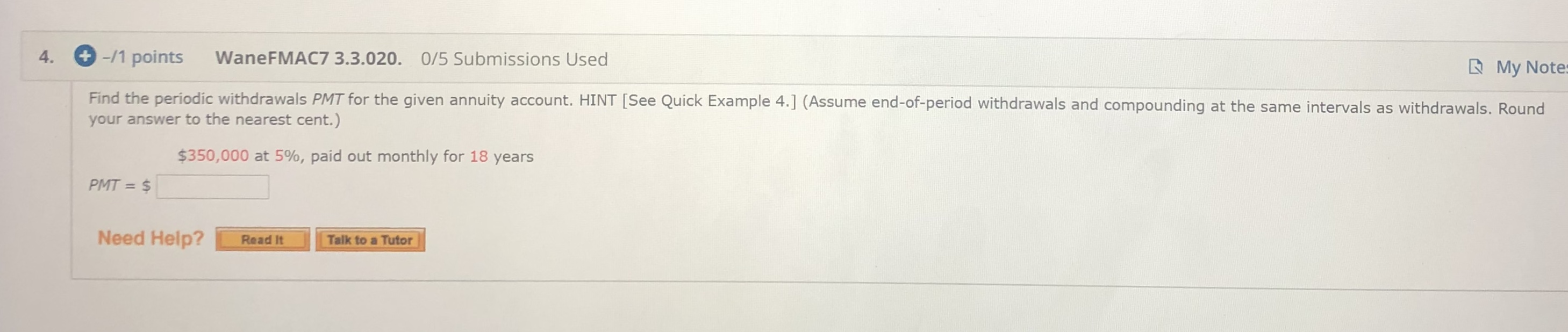 How do I solve this? 4. + -/1 points WaneFMAC7 3.3.020. 0/5