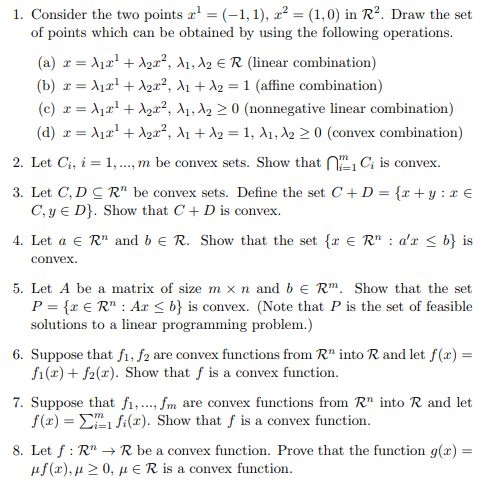 1. Consider the two points x 1 = (1, 1), x 2