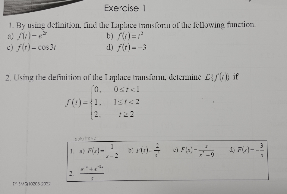 Please help me to solve queation 1 c) only Exercise 1 1.