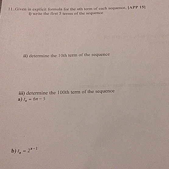 this is a grade 11 functions question 1 1..Given in explicit formula